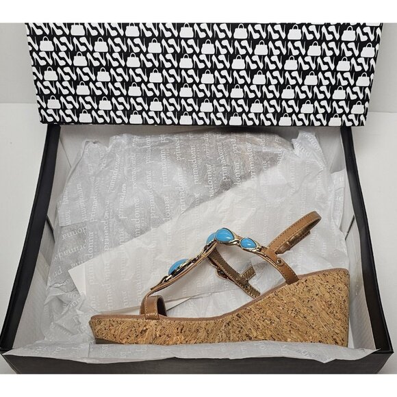 PRIMADONNA COLLECTION WOMEN SANDALS SIZE EURO 36 TAN TURQUOISE BEADING NEW - Picture 11 of 12